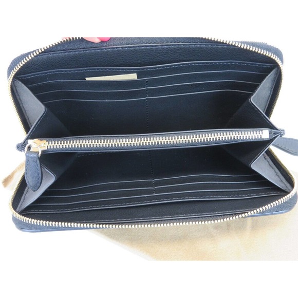 BURBERRY ELMORE BLACK HOUSE CHECK DERBY LEATHER ZIP AROUND LOGO CLUTCH WALLET - Picture 3 of 10